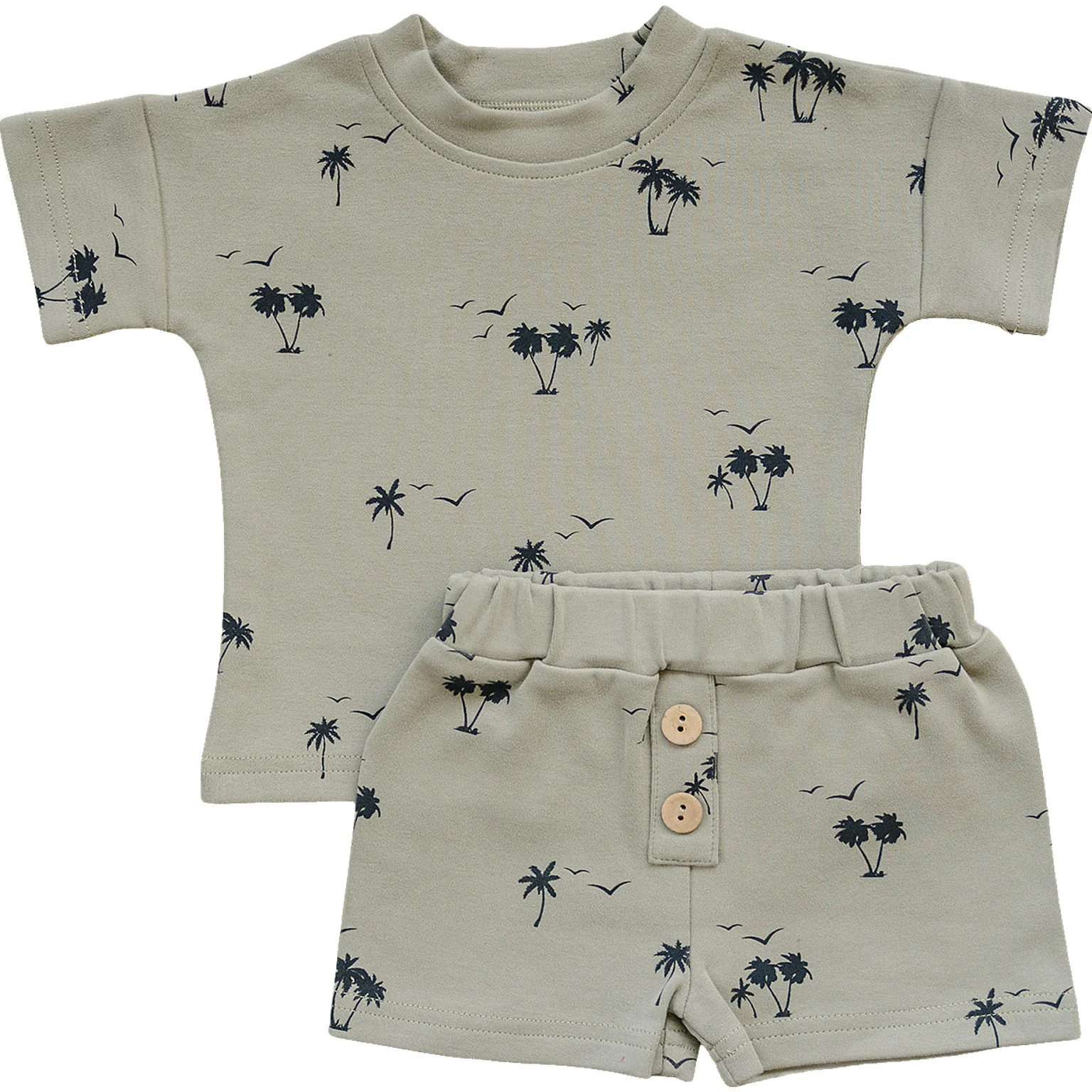 Palm Tree Button Short Set | Mebie Baby