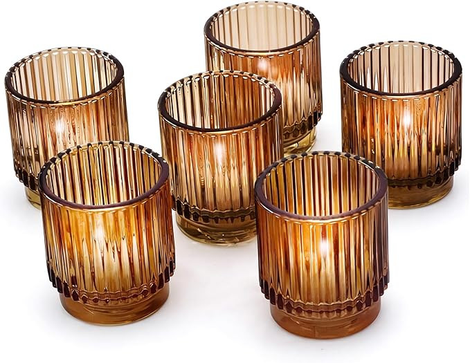 Kate Aspen Vintage Glass Tealight & Amber Votive Candle Holders (Set of 6) Rustic Fluted Candle H... | Amazon (US)