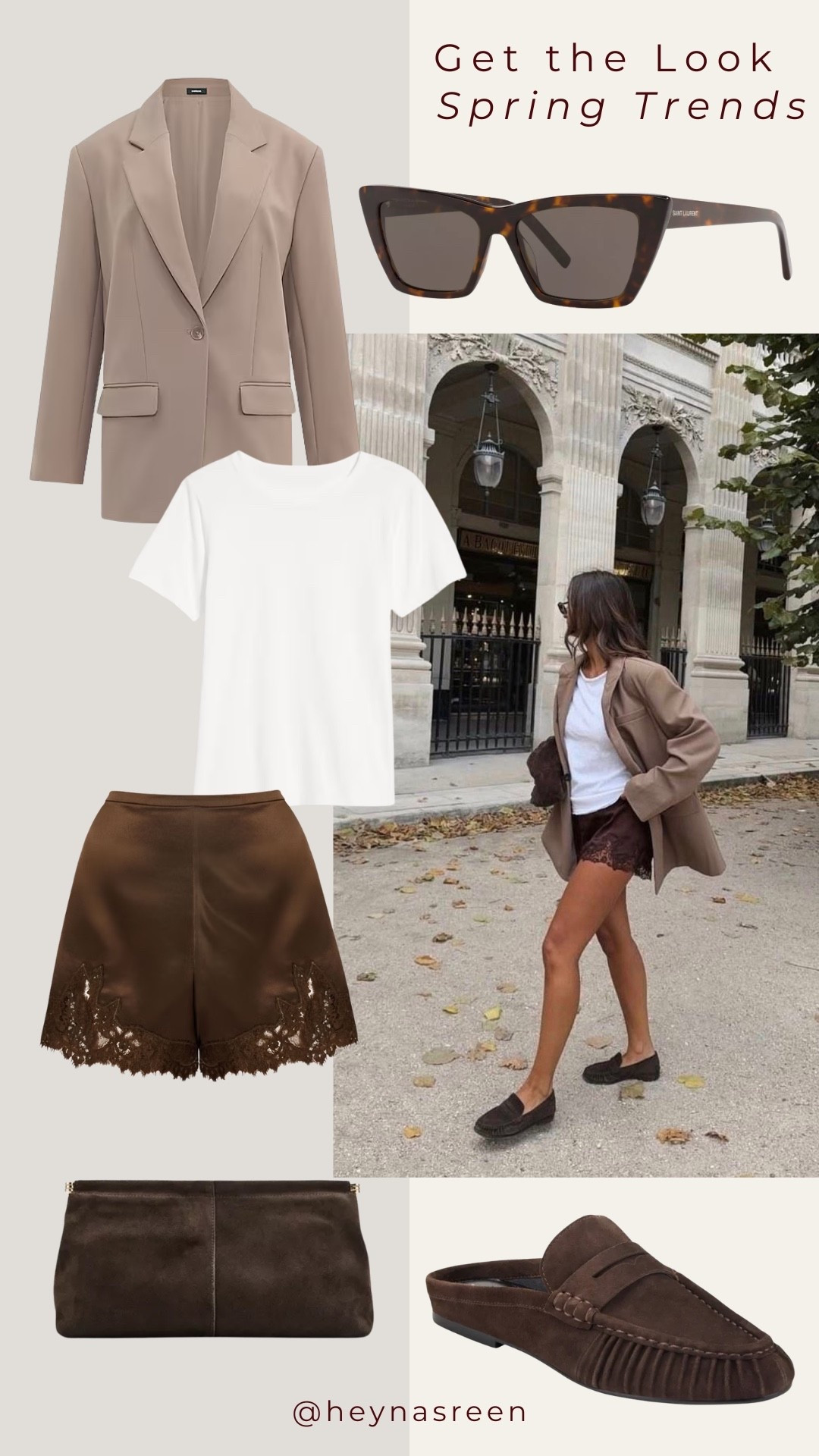 These brown silk shorts are such a fun trend, this is a great way to dress them up. 
