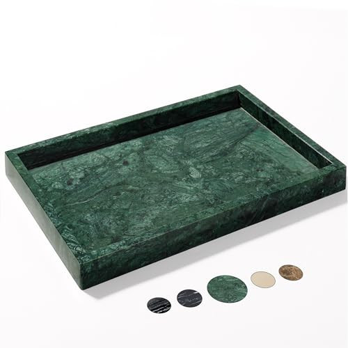 YMXYJM Real Natural Marble Tray for Bathroom, Genuine Marble Stone Vanity Tray, Luxury Storage Trays for Kitchen, Vanity, Home Decor, Dresser, Non-Resin/Non-Ceramic, 12"x 8"x 1.2", Dark Green | Amazon (US)