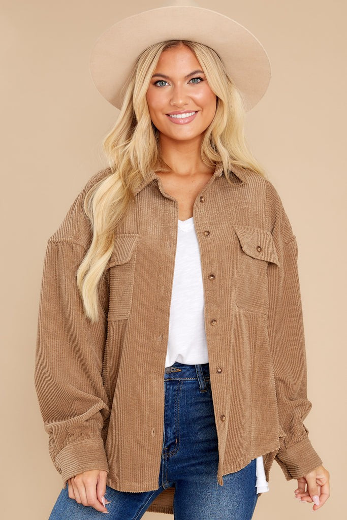 Stay Inside Camel Shacket | Red Dress 