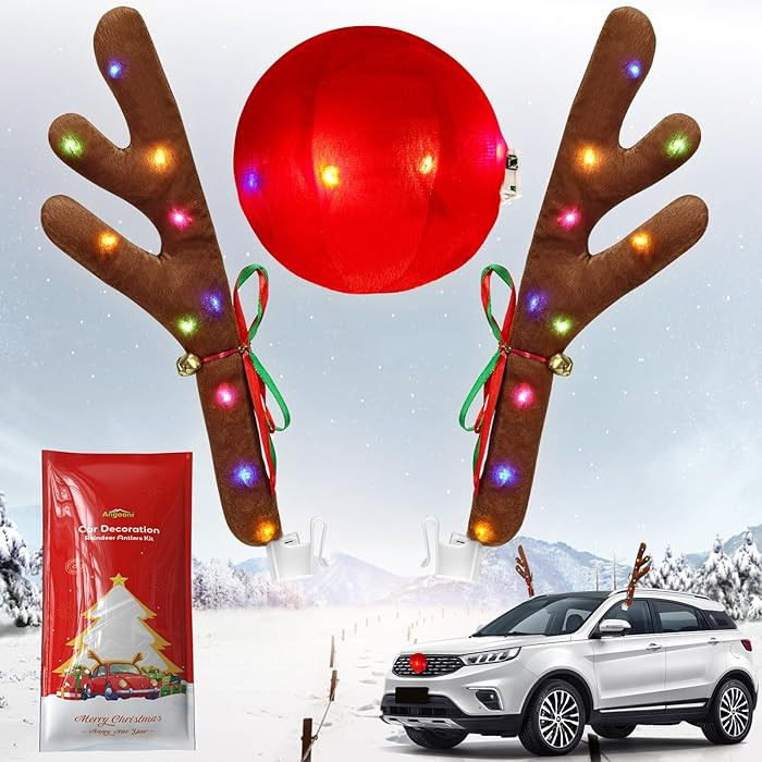 Charming Christmas Car Decoration, Festive Reindeer Car Kit,Reindeer Antlers & Nose, Christmas Li... | Amazon (US)