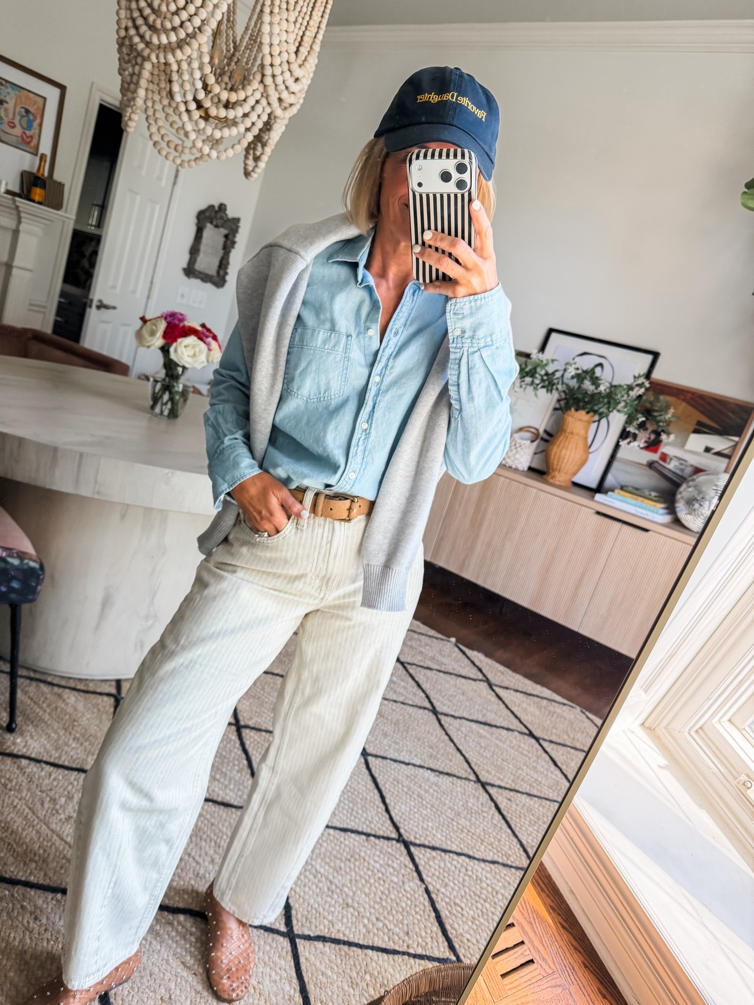 easy spring outfit for a busy mom! These jeans have a faint pinstripe on them and a mild barrel fit. I am wearing them in a size 2.

#LTKdayinmylife #LTKgrwm #LTKmomlife