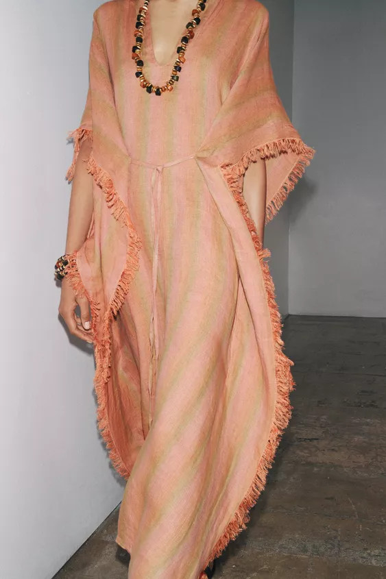 100% LINEN MULTI-POSITION KAFTAN DRESS ZW COLLECTION | Zara US