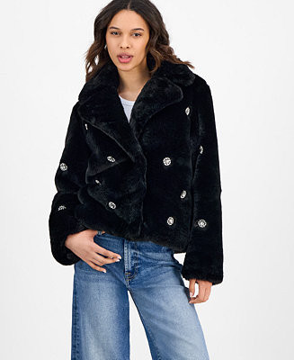 Women's Short Embellished Faux-Fur Coat | Macy's