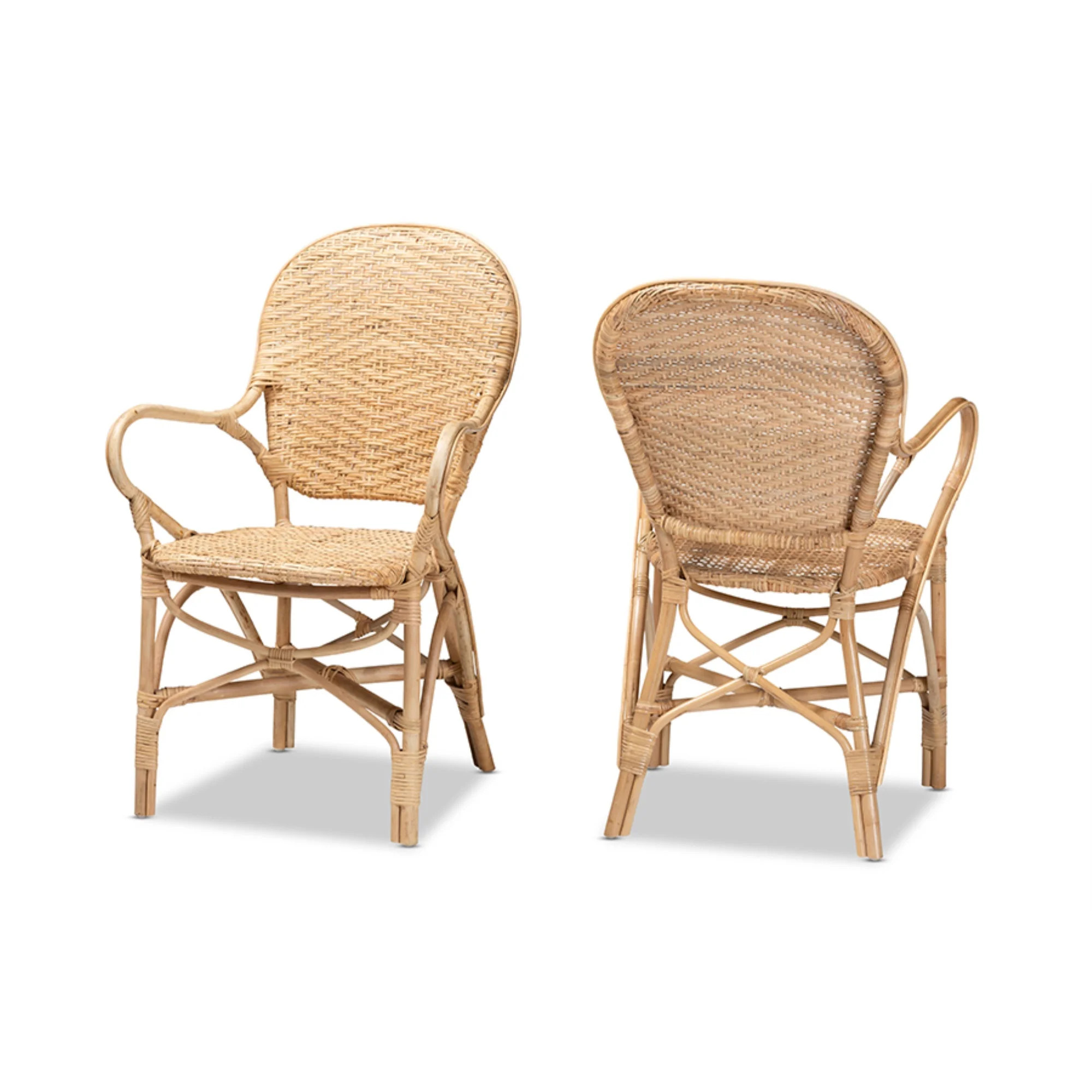 Baxton Studio Genna Modern Bohemian Natural Brown Finished Rattan 2-Piece Dining Chair Set - Walm... | Walmart (US)