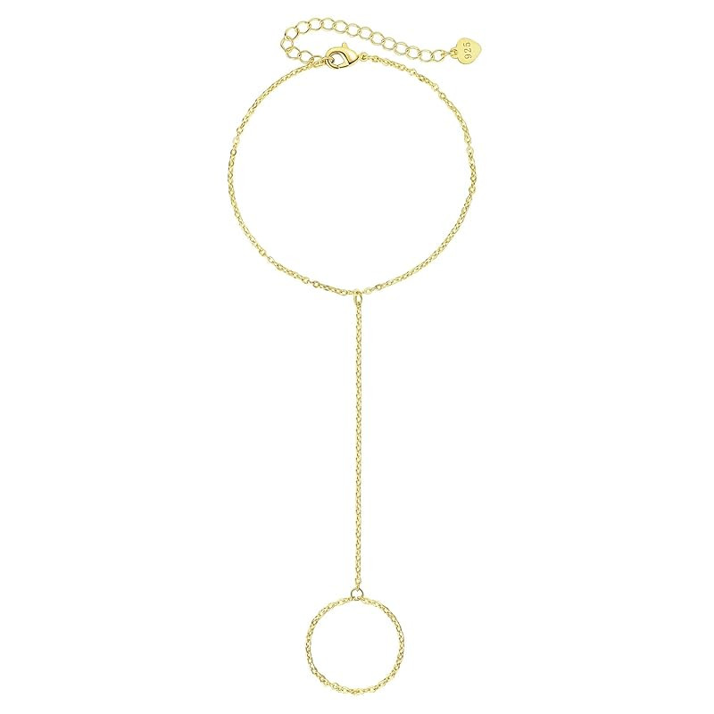 Hand Chain Finger Ring Bracelet 14k Gold Non-Tarnish Bracelet for Women 6" to 8" Adjustable lengt... | Amazon (US)