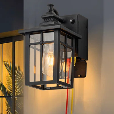 11in Matte Black Dusk To Dawn Outdoor Wall Lantern Sconce With Gfci Outlet | Wayfair North America