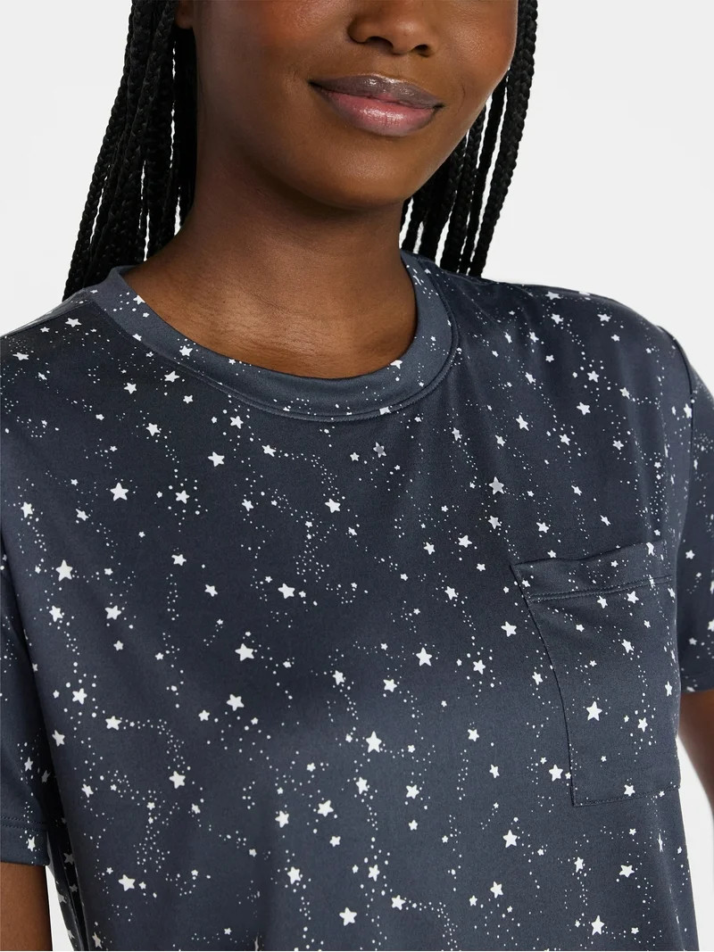 Joyspun Women's Dreamy Soft Collection Short Sleeve Sleep Top and Open Leg Pants Pajama Set, 2-Pi... | Walmart (US)