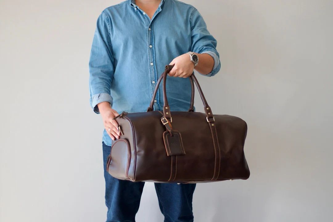 Personalized Leather Duffle Bag, Groomsmen Gifts Christmas Gift Leather Bag Men Gift Handmade Lar... | Etsy (US)