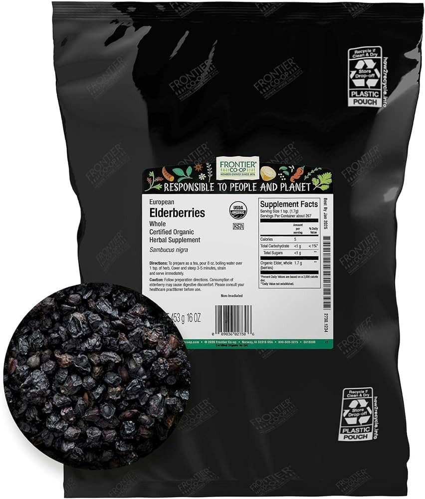 Frontier Co-op Organic Dried Elderberries, 1lb Bulk Bag, European Whole | Kosher & Non-GMO Organi... | Amazon (US)