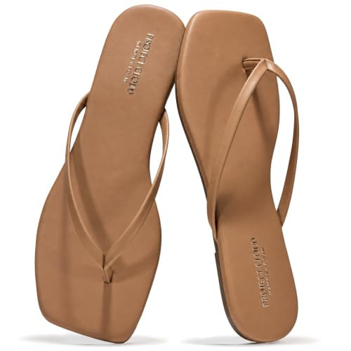 Project Cloud Square Toe Flip Flops For Women Footwear - Non Slip with Memory Foam Insole Beach Essentials Womens Sandals - Lightweight Thong Sandals Women (DEDICATION,TAUPE,7) | Amazon (US)