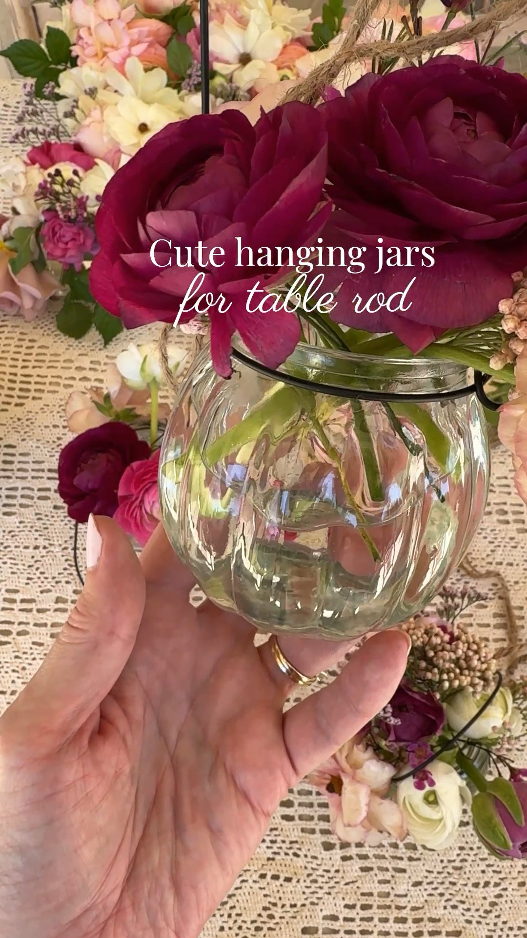 Cute hanging jars for the table rod. These have a fun texture. I used these for my Fall alfresco table too, because they remind me of little pumpkins. 

Tablescape, table rod, table rod accessories, tabletop decor, hanging jarss

#LTKHome
