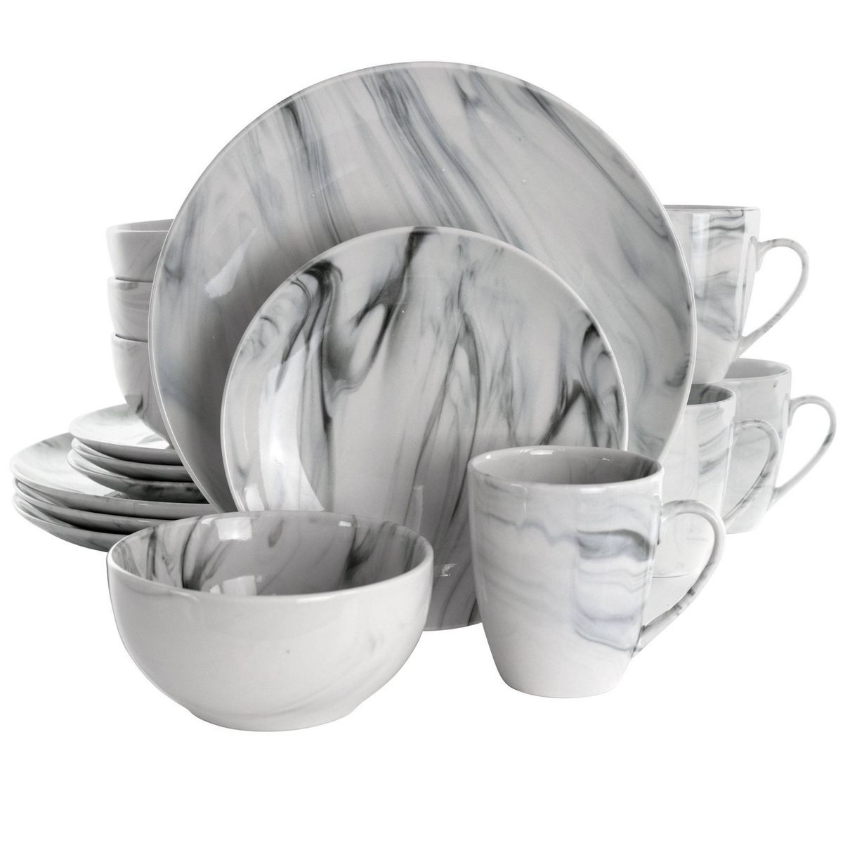 16pc Stoneware Fine Marble Dinnerware Set Black/White - Elama | Target