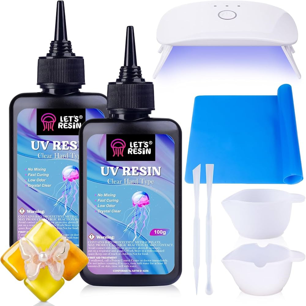 LET'S RESIN UV Resin with Light,Upgraded 200g Crystal Clear&Low Odor,UV Light,Silicone Mat,Ultrav... | Amazon (US)