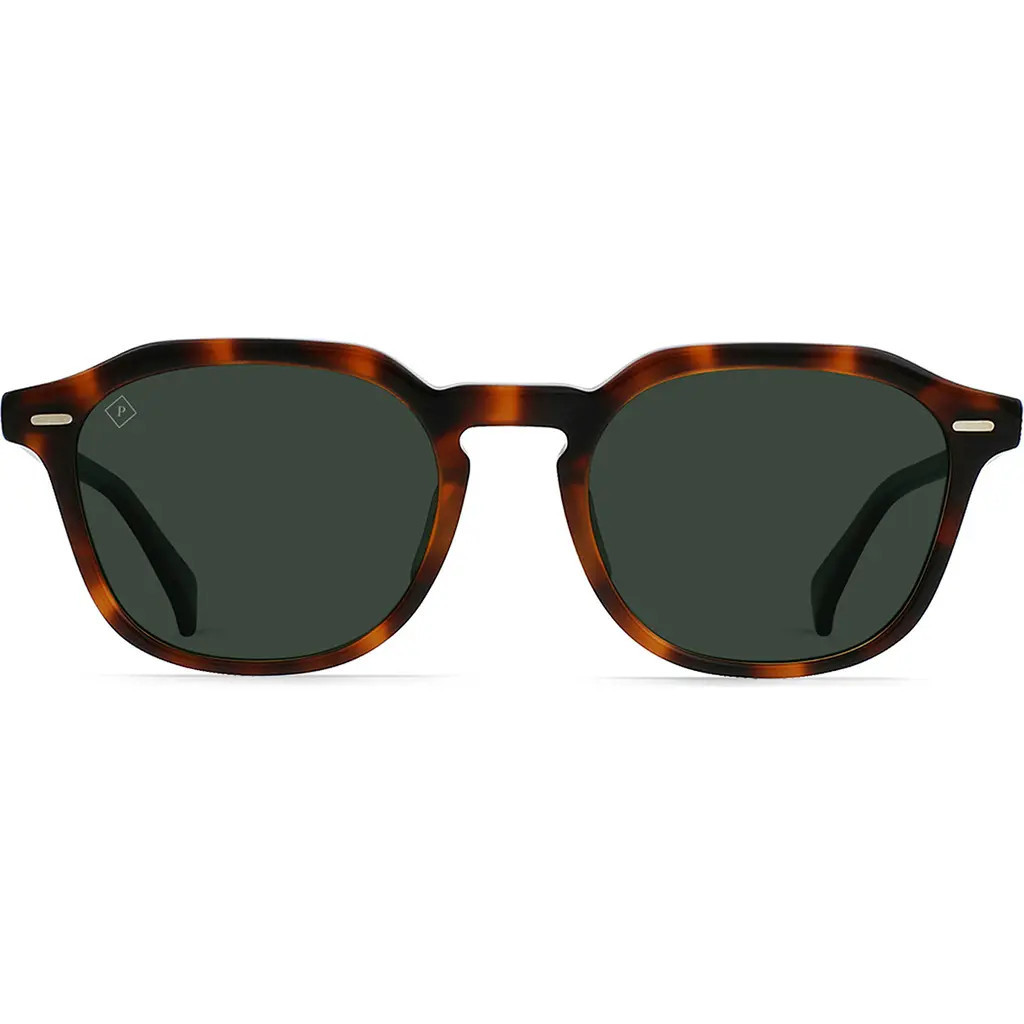 RAEN Clyve 52mm Polarized Round Sunglasses in Espresso Tortoise/Green Polar at Nordstrom | Nordstrom