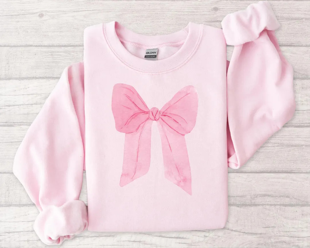 Pink Coquette Sweatshirt Coquette Aesthetic Pink Bow Sweatshirt Cute Coquette Top Pink Bow Crewne... | Etsy (US)