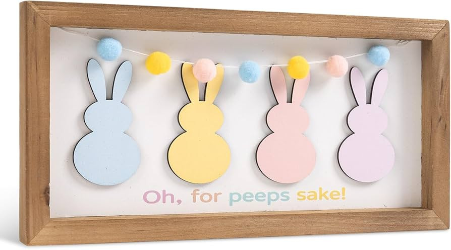 Peeps Easter Decor with Pom Pom Garland and 3D Bunny, 11.8"×6" Wooden Oh for Peeps Sake Sign, Sp... | Amazon (US)