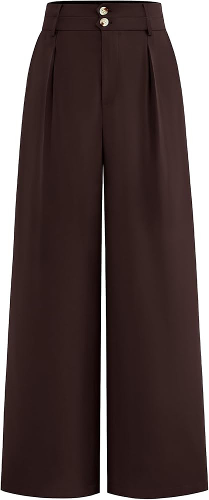 BTFBM Women Wide Leg Dress Pants 2026 High Waisted Button Pleated Business Casual Trousers Office... | Amazon (US)