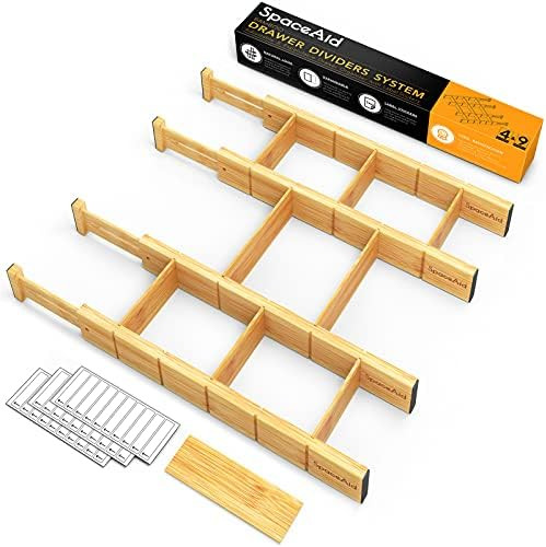 SpaceAid Bamboo Drawer Dividers with Inserts and Labels, Kitchen Adjustable Drawer Organizers, Ex... | Amazon (US)