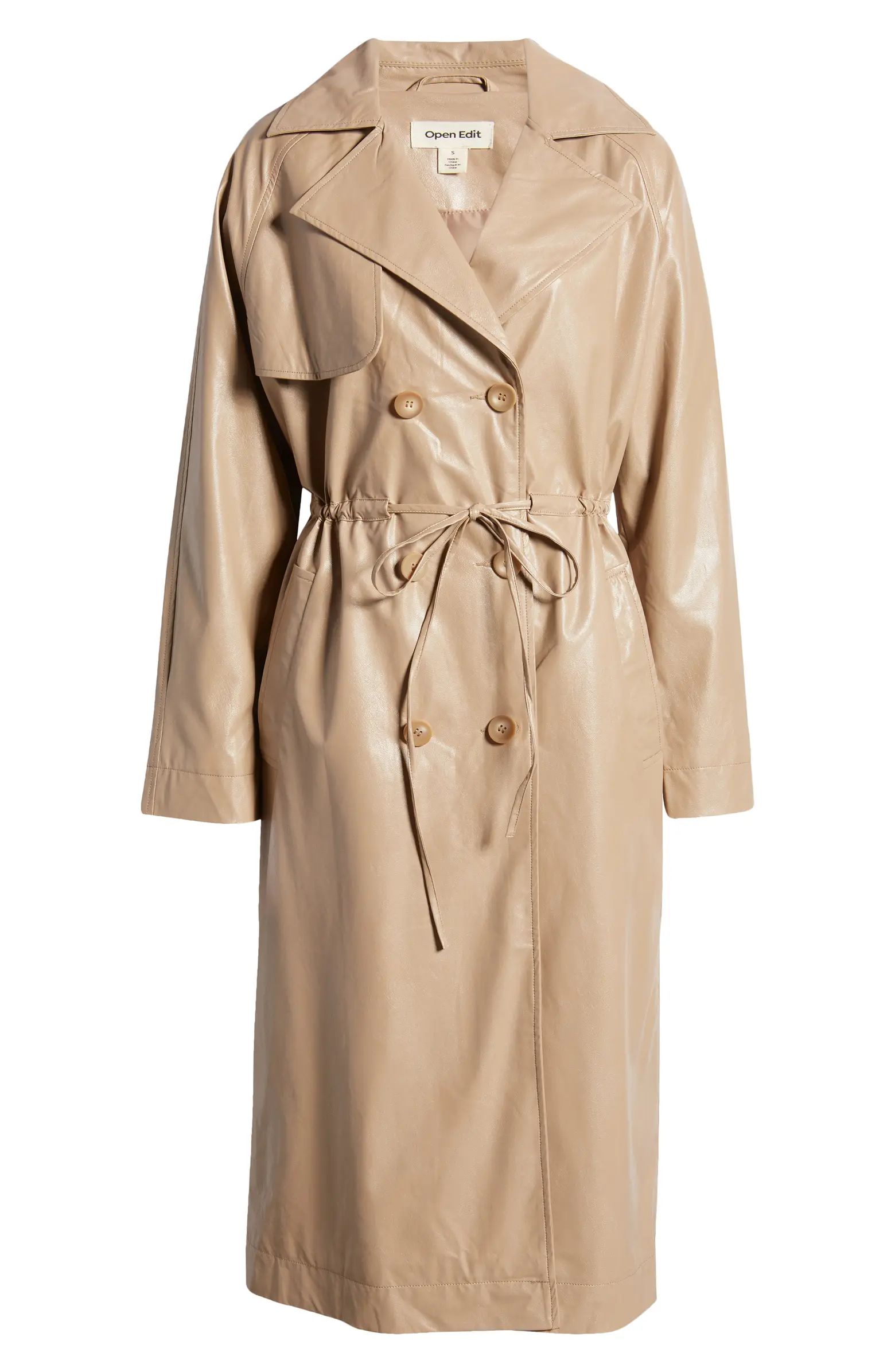 Open Edit Faux Leather Trench Coat | Nordstrom | Nordstrom