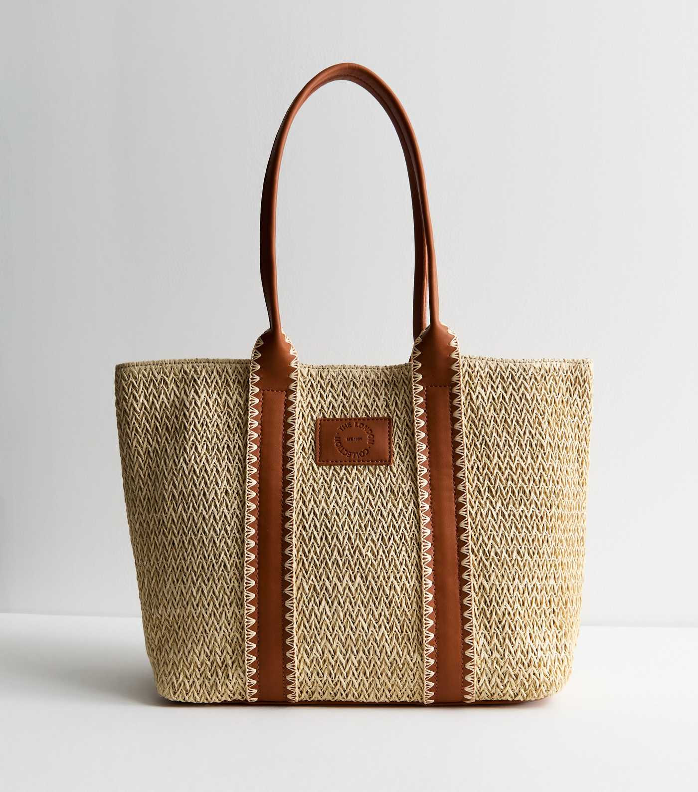 Stone Whipstitch Raffia Midi Tote Bag | New Look | New Look (UK)