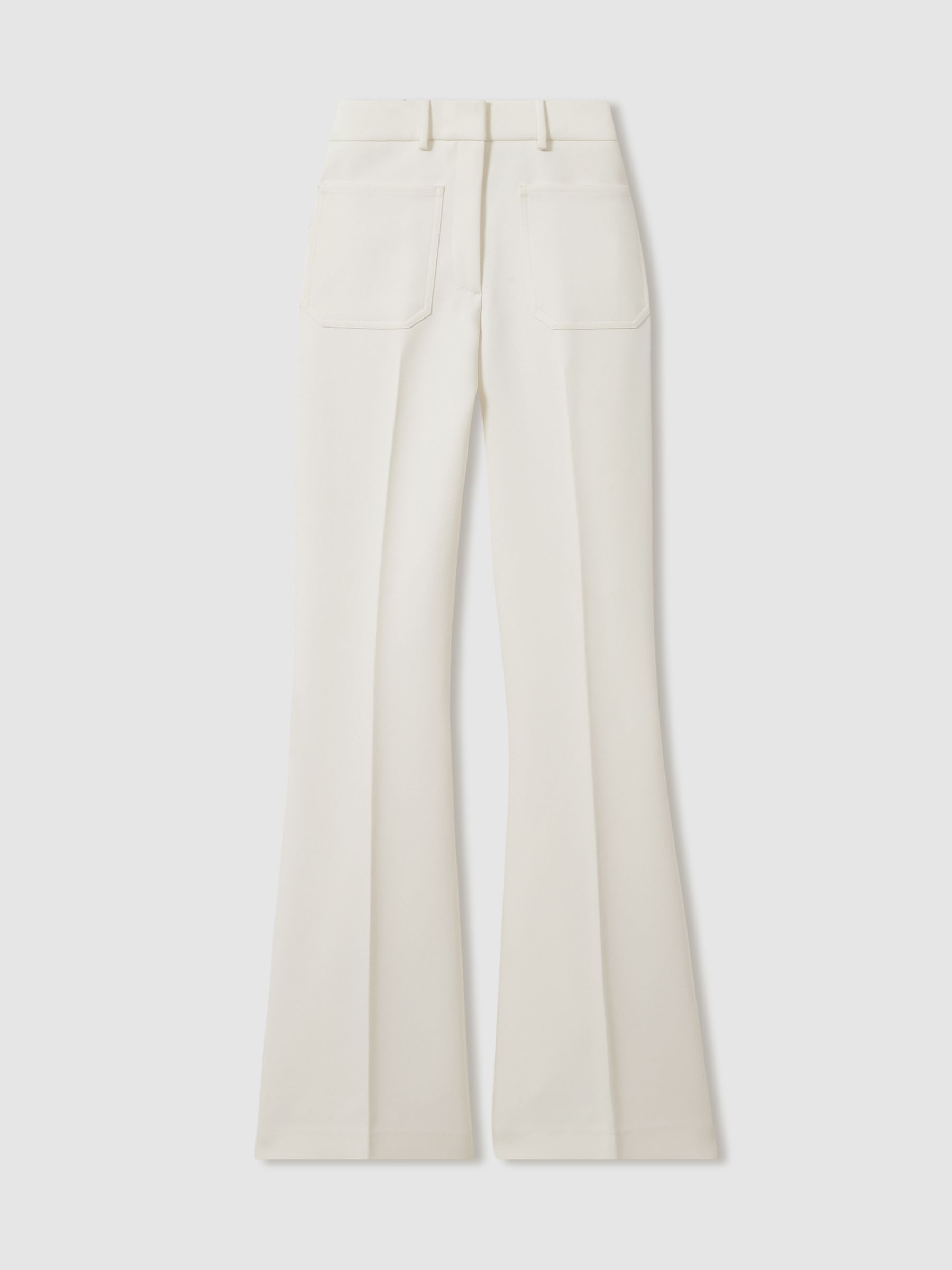 Reiss Twill High-Rise Flared Trousers in Cream - REISS | Reiss UK