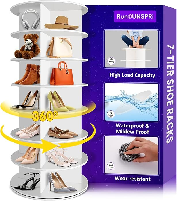 7 Tier Rotating Shoe Rack Corner Organizer 360\u00b0Rotating Shoe Rack Tower Spinning Shoe Rack T... | Amazon (US)