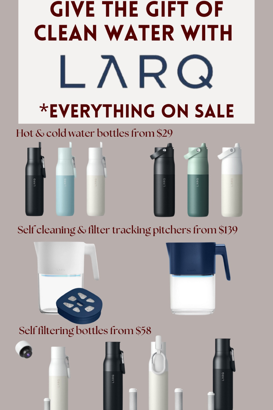 Let’s be real.. adults love practical gifts that take one stressor away. For example, clean water. Who knows what our sink and fridge water is actually hiding. Give the gift of guaranteed clean water and sustainability this season from @livelarq 💧 They invited a self filtering and cleaning water bottle to take on the go and their pitchers that have intelligent tracking so you’ll know exactly when to change the filter. No more dirty brita’s. #cleanwater @livelarq #DrinkBrilliantly #larqblackfriday #larqholiday #ad

#LTKGiftGuide #LTKsalealert #LTKhome