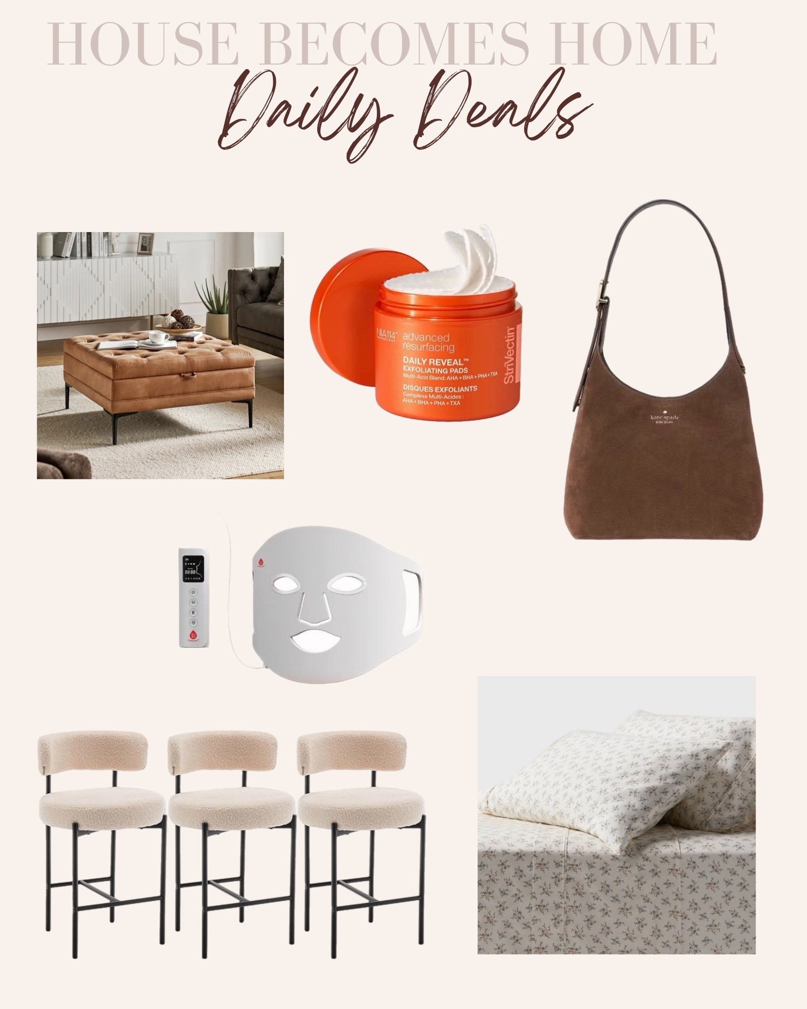 Daily deals!!


Suede handbag, ottoman, exfoliating pads, barstools, red light therapy mask, sheet set

#LTKSaleAlert #LTKHome #LTKBeauty