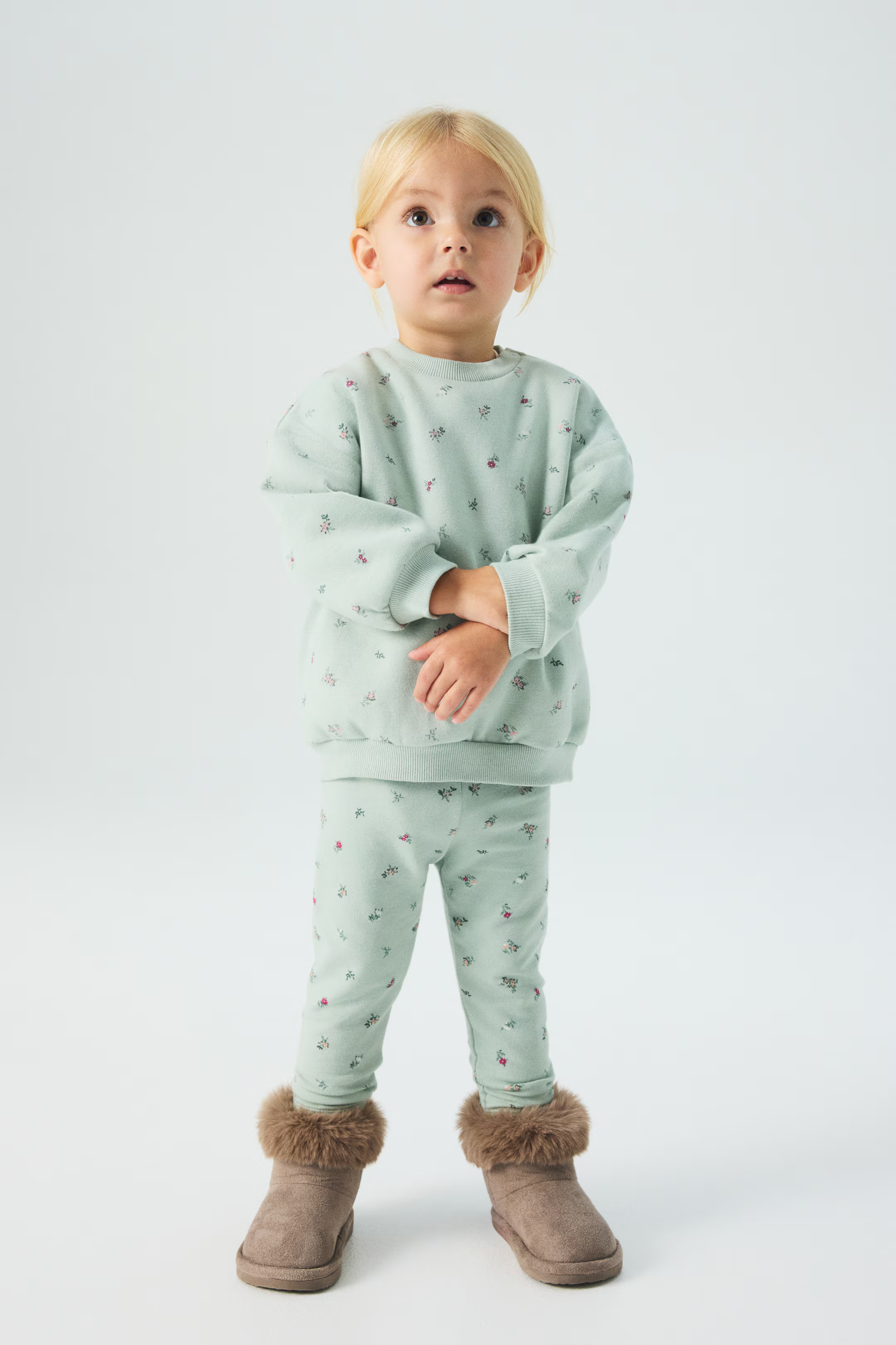 Printed Brushed-Inside Leggings - Mint green/floral - Kids | H&M US | H&M (US + CA)