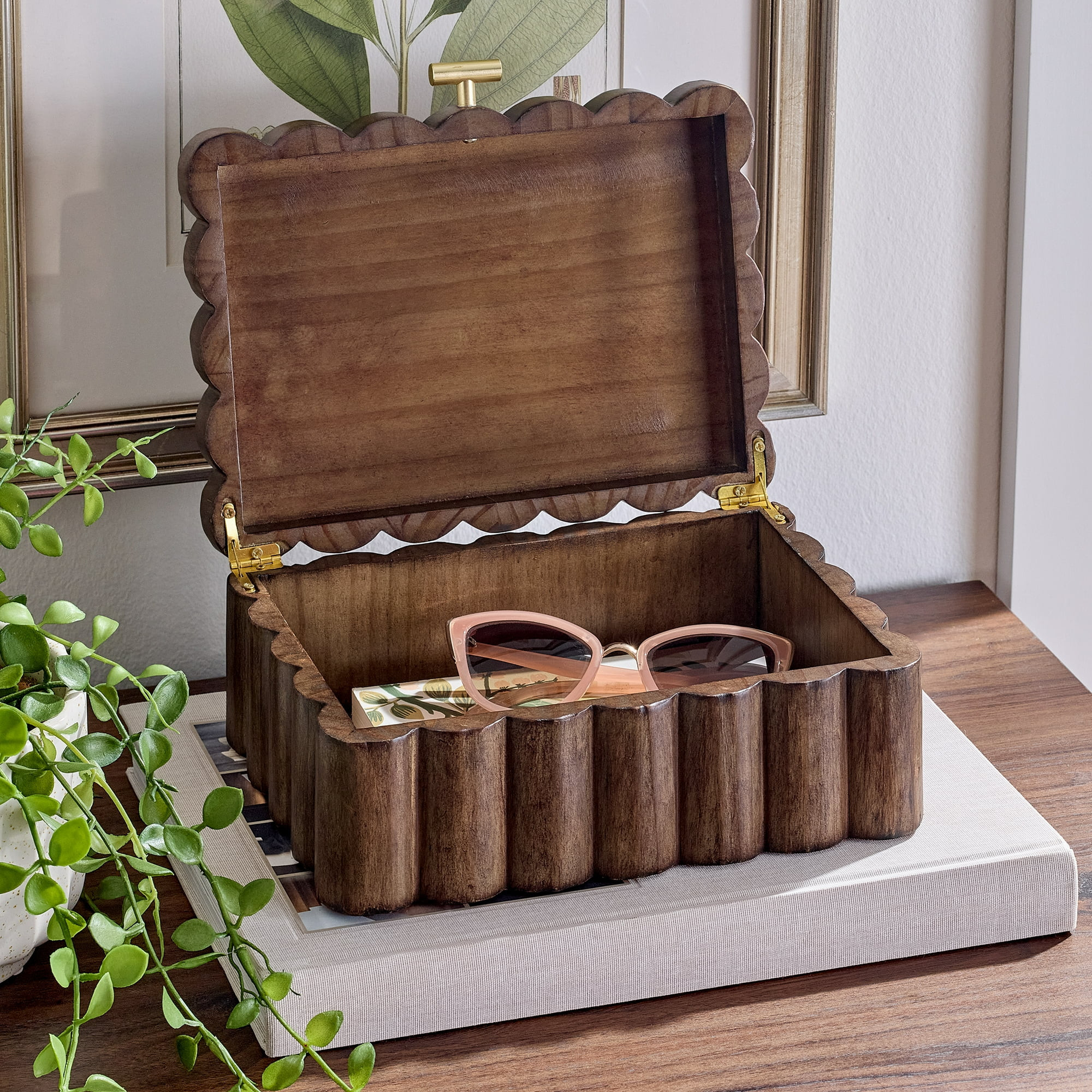 Better Homes & Gardens Scalloped Wooden Jewelry Box, Trinket Organizer with Lid, Decorative Stora... | Walmart (US)