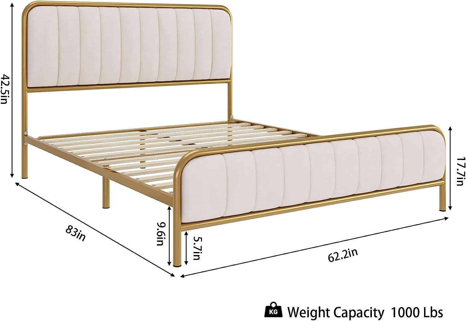 HITHOS Queen Size Bed Frame, Upholstered Bed Frame with Button Tufted Headboard, Heavy Duty Metal... | Amazon (US)