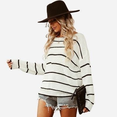 Women's Striped Drop Long Sleeve Sweater Top - Cupshe | Target