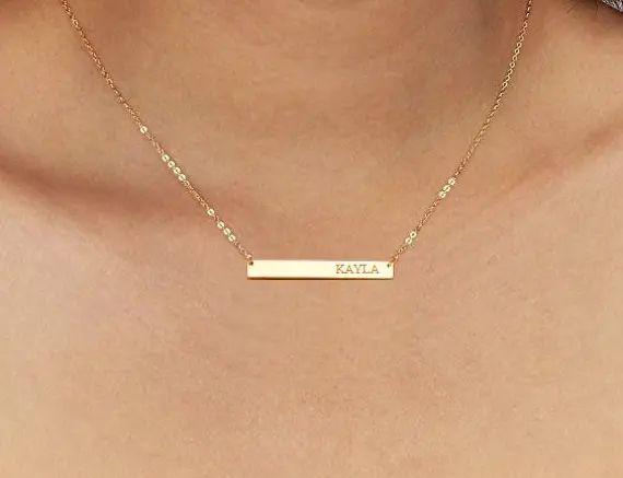 Bar Necklace, Dainty Bar Necklace,  Nameplate Necklace, Gift For Her, Customized Necklace, Person... | Etsy (US)