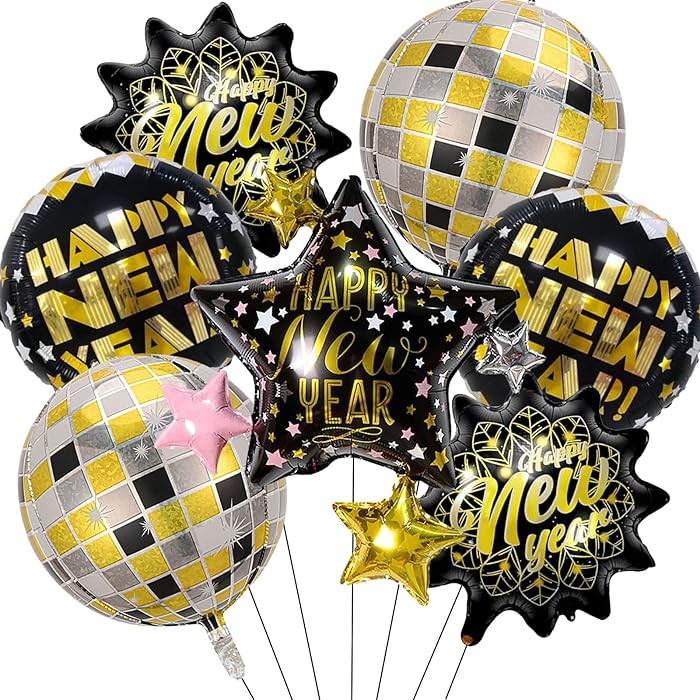Happy New Years Balloons - Star Design and 4D Disco Ball Balloons for Happy New Year Decorations ... | Amazon (US)