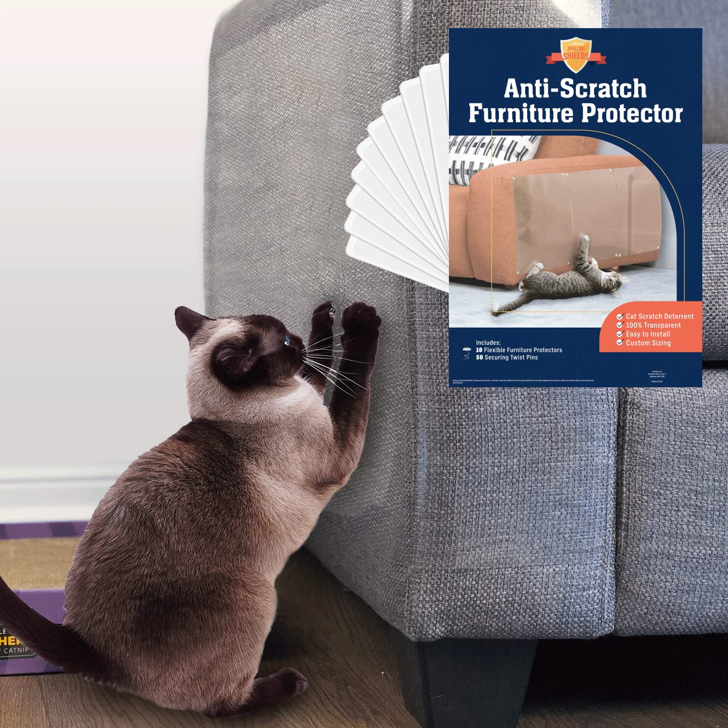 Stelucca Amazing Shields Anti Cat Scratch Furniture Protector - Pack of 10 - Adhesive Clear 17x12... | Amazon (US)