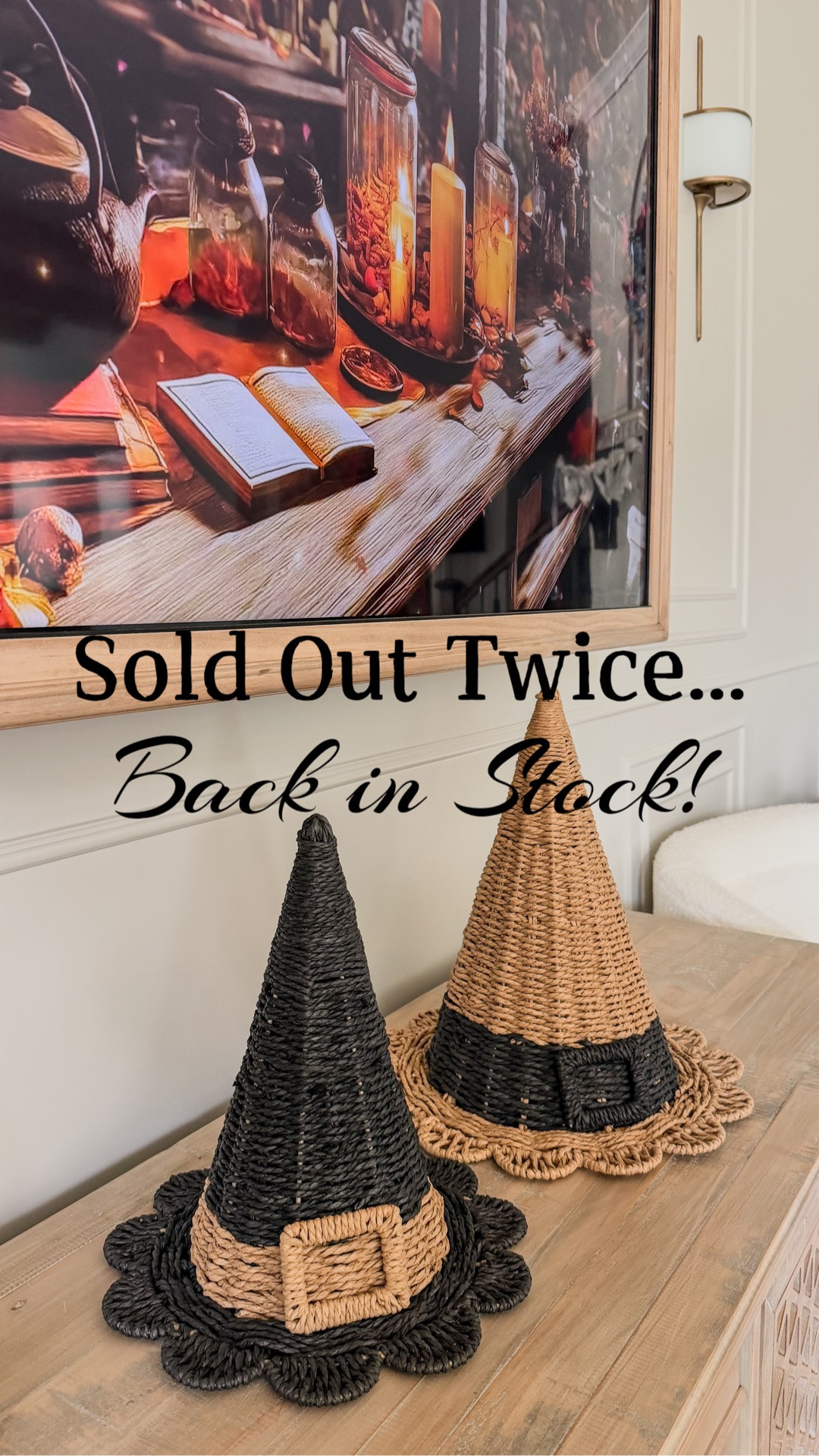 The rattan witch hats that sold out twice are finally back! 

If you’ve been hoping to grab one before Halloween, now’s the time. These are one of those pieces that work almost anywhere!

I have a feeling they won’t stay in stock for long (again!).

I’ve listed a cheaper version in case these sell out before you can get your hands on them.

#LTKSeasonal #LTKSaleAlert #LTKHome