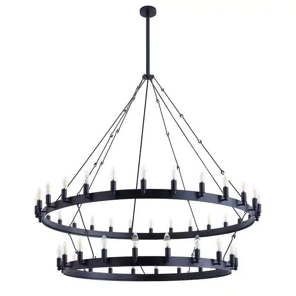 Industrial Black 48-Light Candle Style Wagon Wheel Chandelier | Bed Bath & Beyond