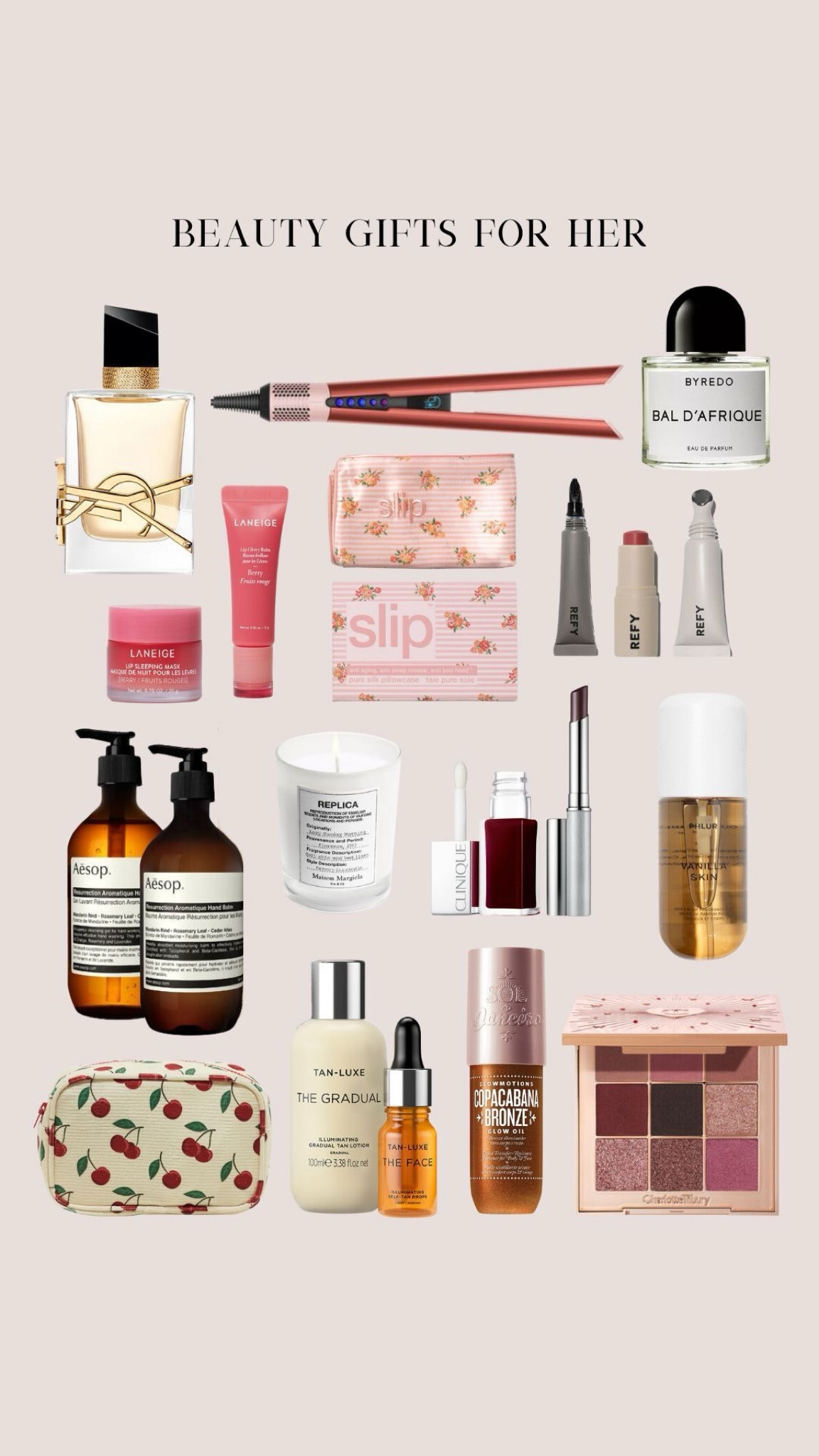 Beauty gifts for her 💋

Sol de janerio body spray, Aesop, silk pillowcase, YSL, Dyson, Tan Luxe, candle, Clinique black honey set, Refy

#LTKuk #LTKbeauty #LTKgiftguide