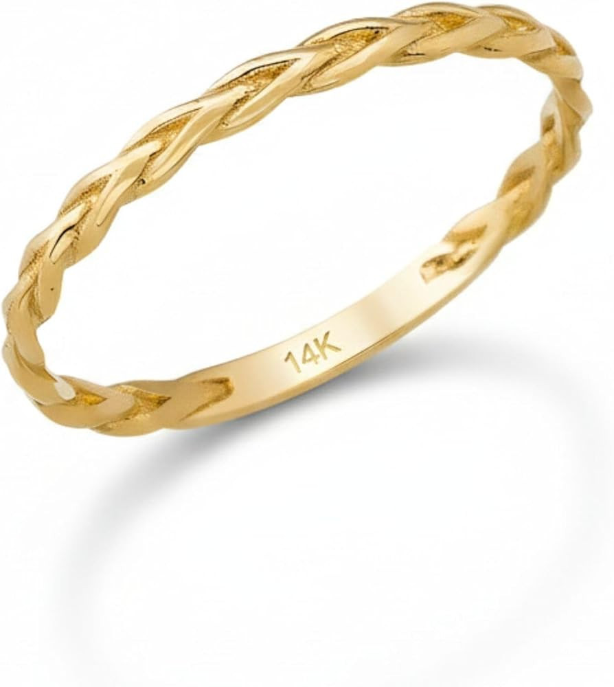 14K Real Solid Gold Ring for Women, Braided Band, Minimalist Stackable Band for Women, Thickness ... | Amazon (US)