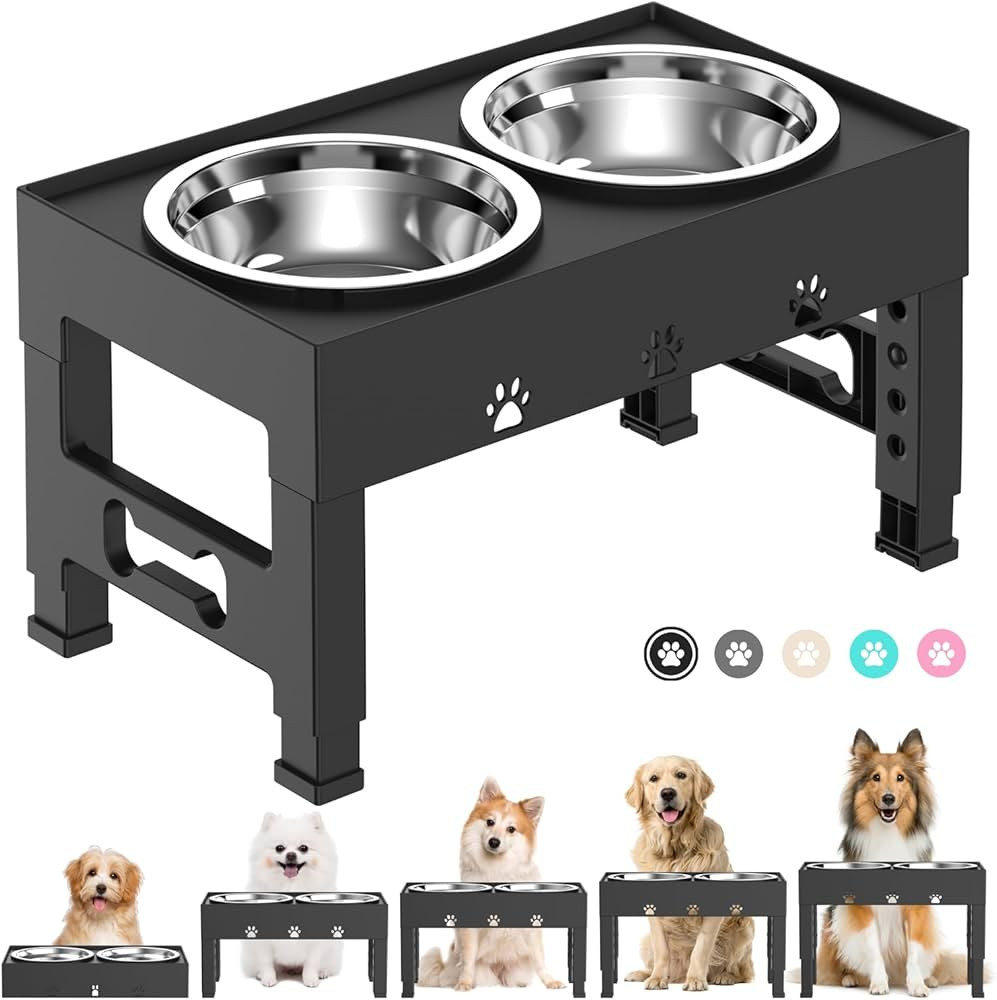 Elevated Dog Bowls 5 Height Adjustable with 2 Stainless Steel Dog Food Bowls Stand Non-Slip No Sp... | Amazon (US)