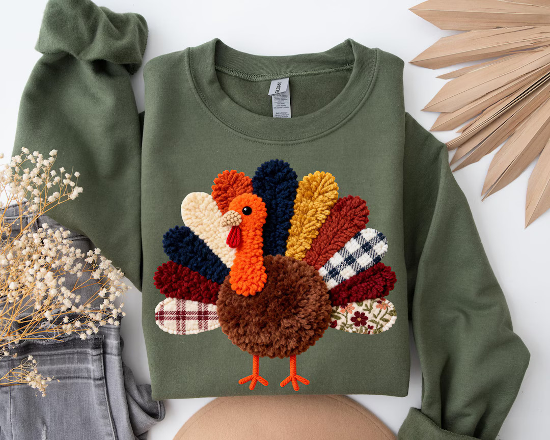 Thanksgiving Turkey Sweatshirt, Print Crochet Turkey Sweatshirt, Colorful Turkey Sweater, Turkey ... | Etsy (US)