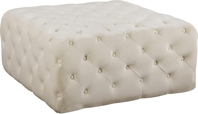 Meridian Furniture Ariel Collection Modern | Contemporary Cream Velvet Upholstered Ottoman/Bench ... | Amazon (US)