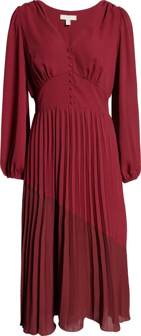 Chelsea28 Button Pleated Long Sleeve Maxi Dress | Nordstrom | Nordstrom