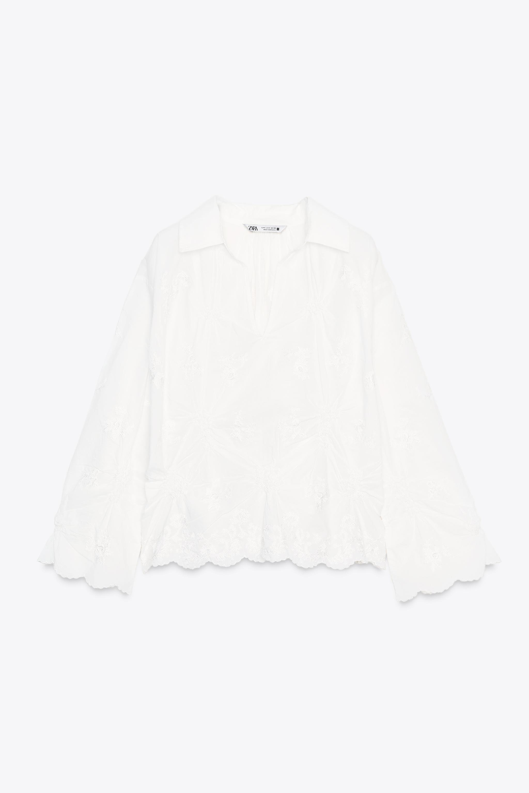 ZW COLLECTION RUCHED EMBROIDERED BLOUSE | Zara US