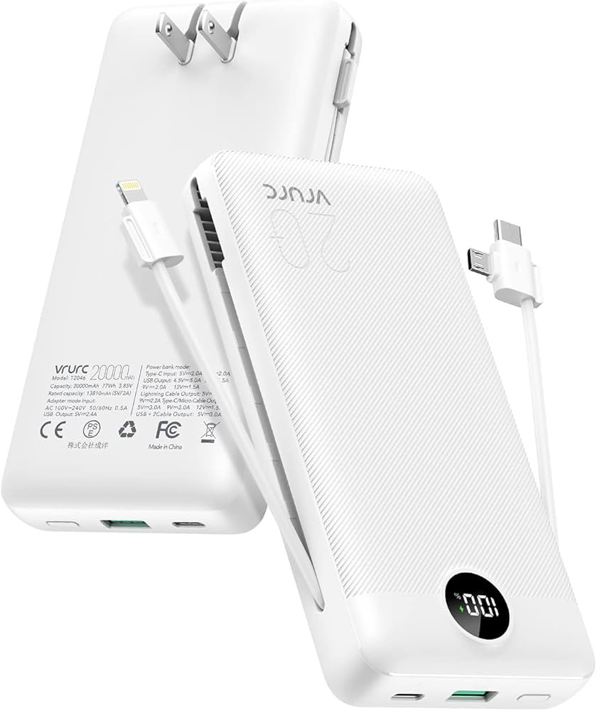 20000mAh Portable Charger Built-in Wall Plug & 4 Cables, VRURC Power Bank 22.5W Fast Charging for... | Amazon (CA)