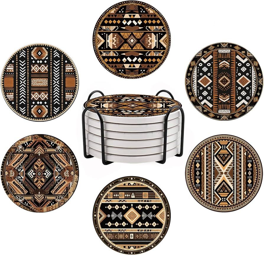 Drink Coasters Set of 6, Western Ceramic Stone Coasters, Western Home Decor, with Cork Base and M... | Amazon (US)