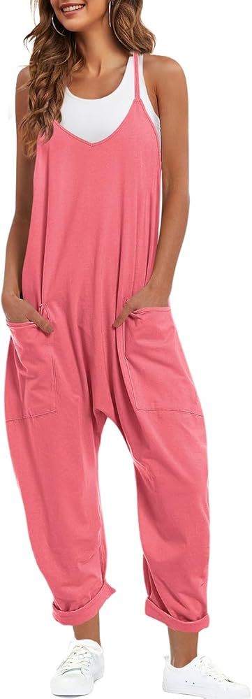 Kalssior Womens Summer Wide Leg Jumpsuit with Pocket Casual Baggy Overalls Oversized Spaghetti St... | Amazon (US)