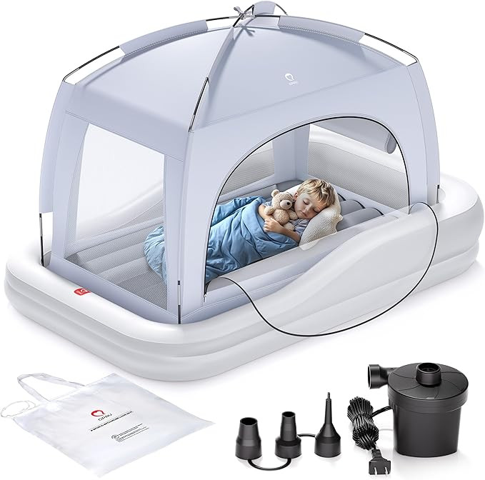 QPAU Inflatable Toddler Travel Bed with Tent, Baby Crib Tent, Portable Kids Air Mattress with Saf... | Amazon (US)